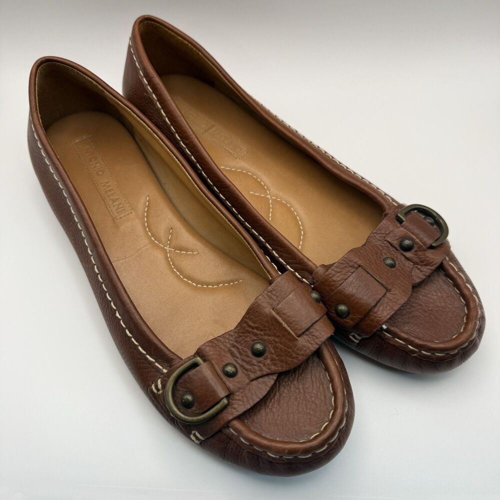 Antonio Melani Driving Slip On Brown Leather Loafers Flats Womens 8M